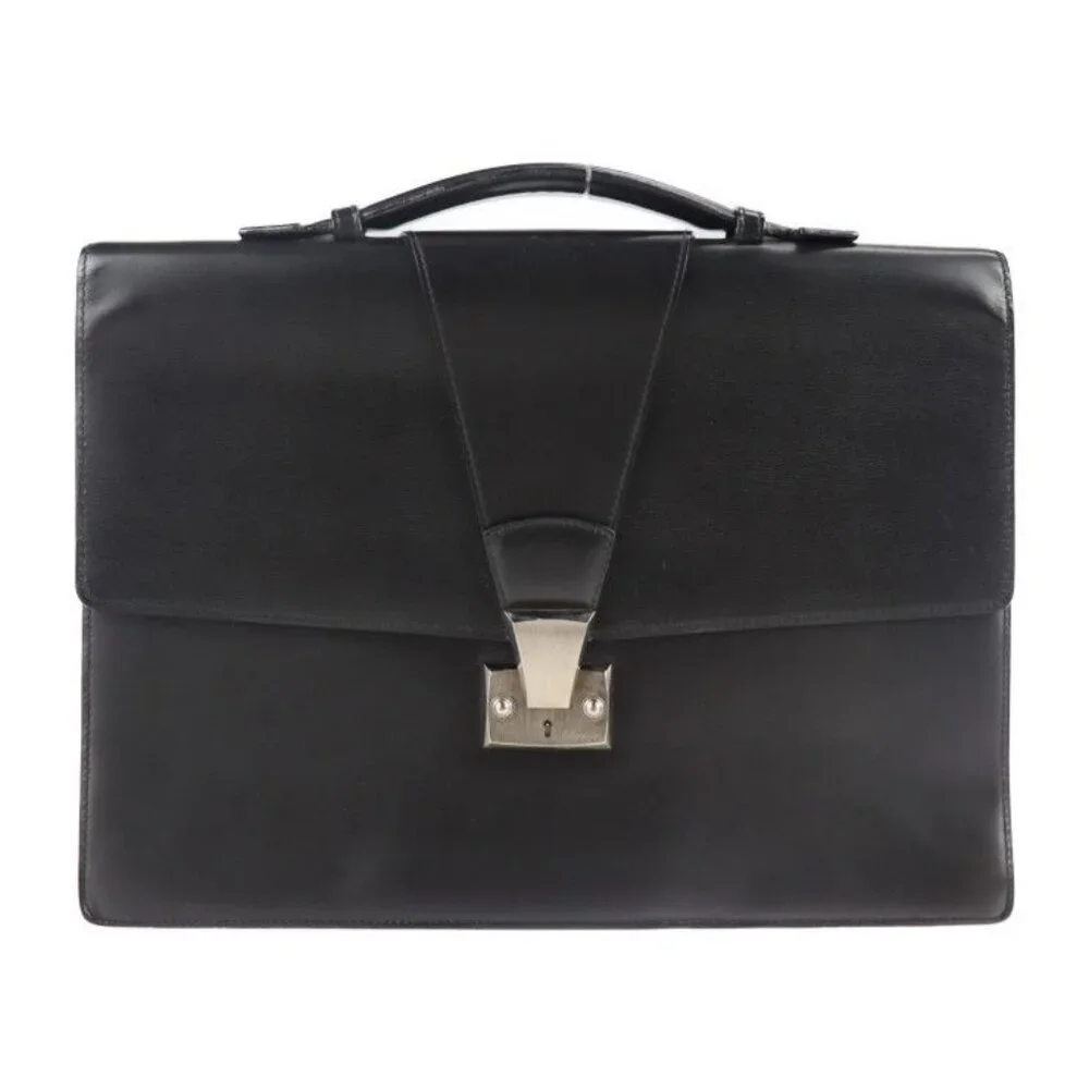 Cartier Tradition Must Line Business Bag Leather Black Silver Hardware Briefcase